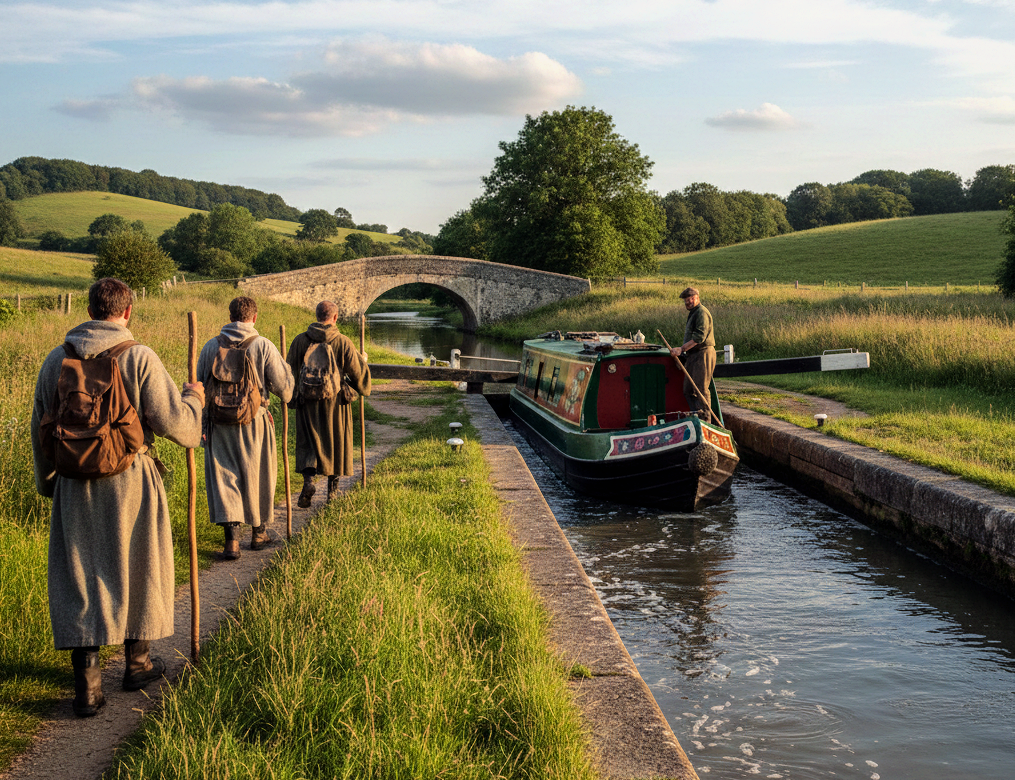 Pigrims on a canal towpath